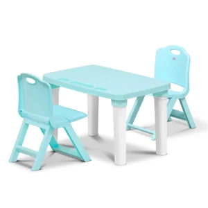 Toy space 1 Table and 2 Folding Chair Set for Kids Strong & Durable Plastic Made Rectangle Table with Box Space for Stationery 3 Level Height Adjustable
