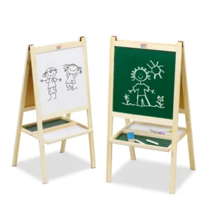 2 in 1 Wooden White Dry Erase Easel Board and Chalkboard with Marker, Duster & Chalk | Standing Easel Board for Kids | Writing Board for Kids |